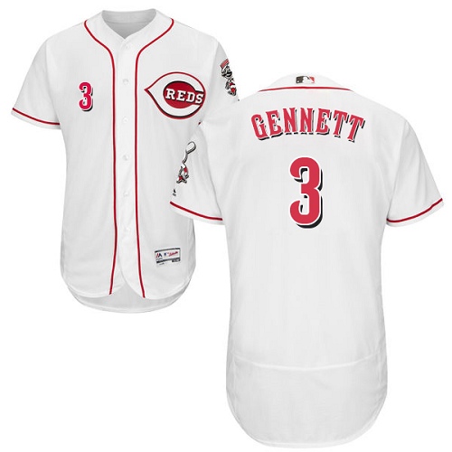 Reds #3 Scooter Gennett White Flexbase Authentic Collection Stitched MLB Jersey - Click Image to Close